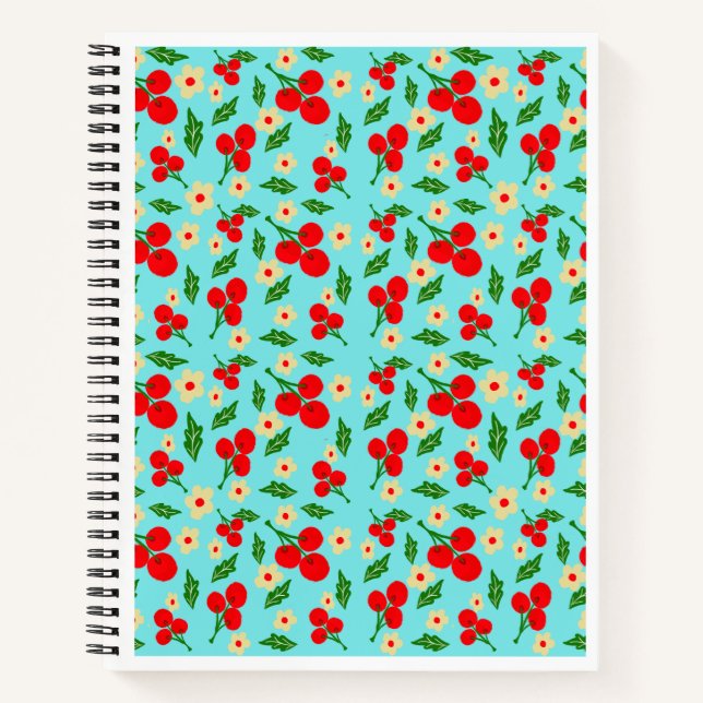 Cuaderno Patrón de bayas rojas alegres y flores diminutas  (Anverso)