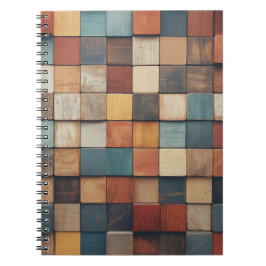 Cuaderno Patrón de bloques de madera rústicos y coloridos