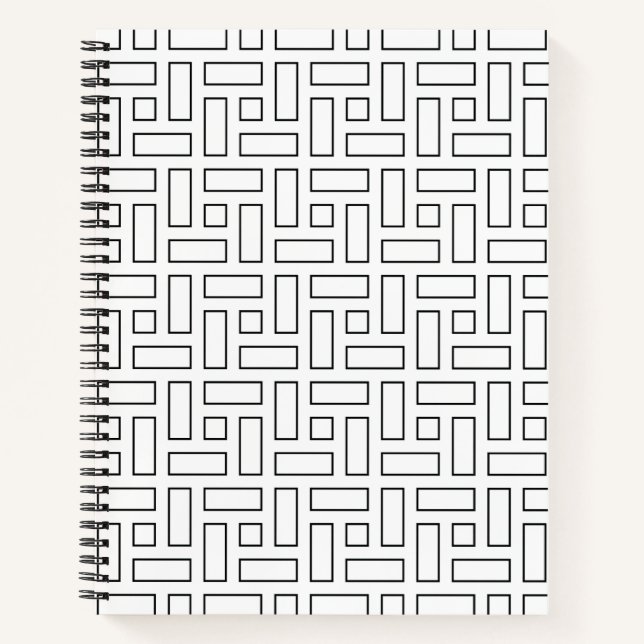 Cuaderno Patrón de bloques lineales en blanco y negro - bla (Anverso)