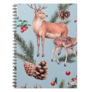 Cuaderno patrón de boceto animal con conos de pino de cierv