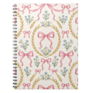 Cuaderno Patrón de boda con lazo rosa y corona floral