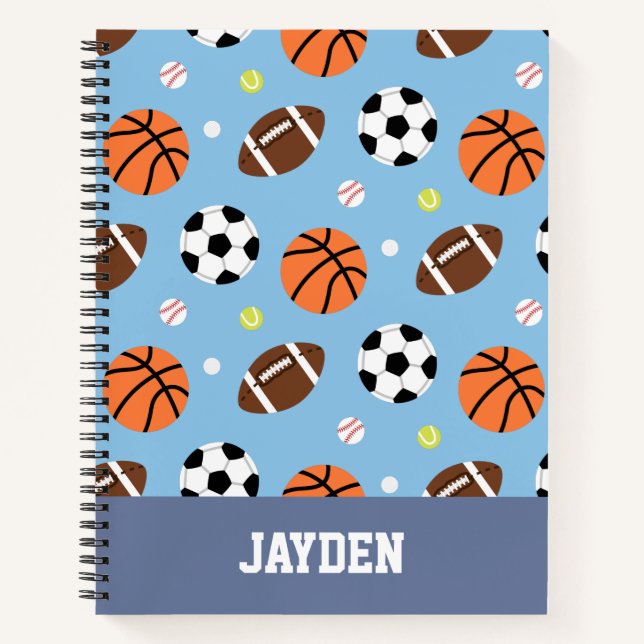 Cuaderno Patrón de bolas Deportes Niños Personalizados (Anverso)