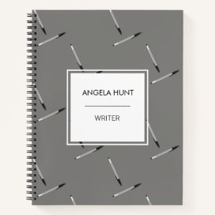 Cuaderno Patrón de bolígrafos gris nombre personalizado