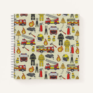 Cuaderno Patrón de bomberos, camión de bomberos, engranaje 