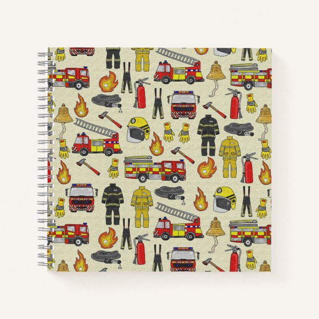 Cuaderno Patrón de bomberos, camión de bomberos, engranaje  (Anverso)