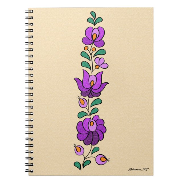 Cuaderno Patrón de bordado húngaro, "Matyó" - violeta (Frente)