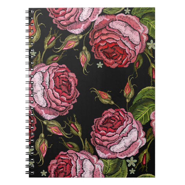 Cuaderno Patrón de bordado rosa rojo vintage (Frente)