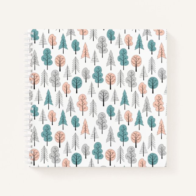 Cuaderno Patrón de bosque de dibujos animados (Anverso)