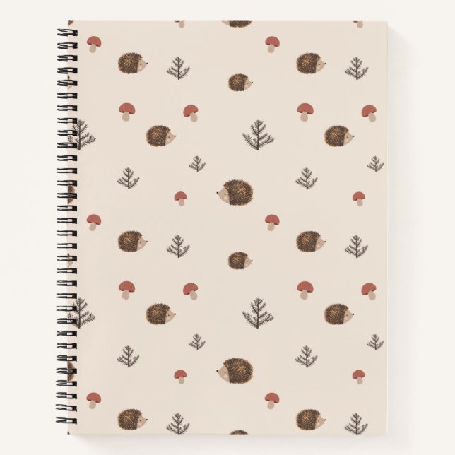 Cuaderno Patrón de bosque de edgehog y hongos (Anverso)