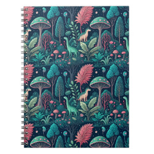 Cuaderno Patrón de bosque de hongos neón de dinosaurio alie
