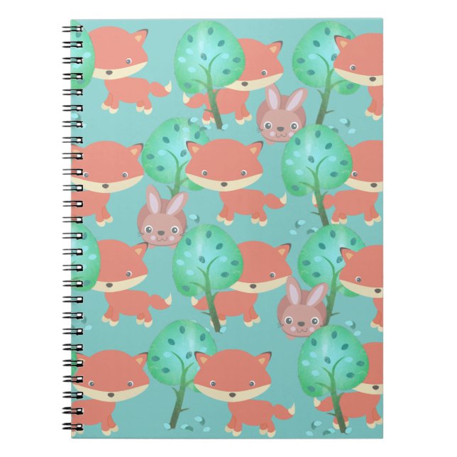 Cuaderno Patrón de bosque de zorro y conejo (Frente)