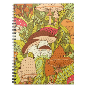 Cuaderno Patrón de bosque dibujado a mano con diferentes ti