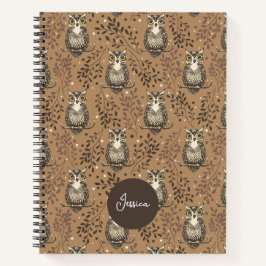 Cuaderno Patrón de bosques ilustrado de lechuza marrón
