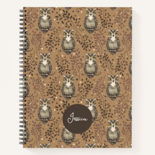 Cuaderno Patrón de bosques ilustrado de lechuza marrón