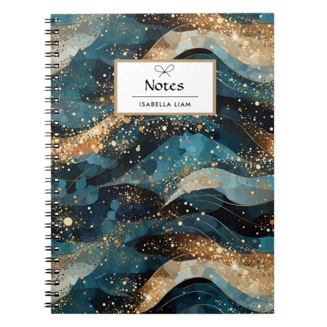 Cuaderno Patrón de brillo de invierno azul marino abstracto (Frente)