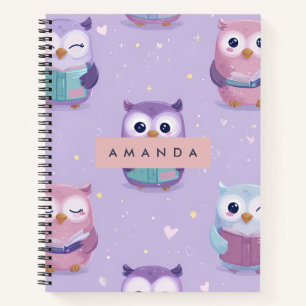 Cuaderno Patrón de búhos pasteles personalizados