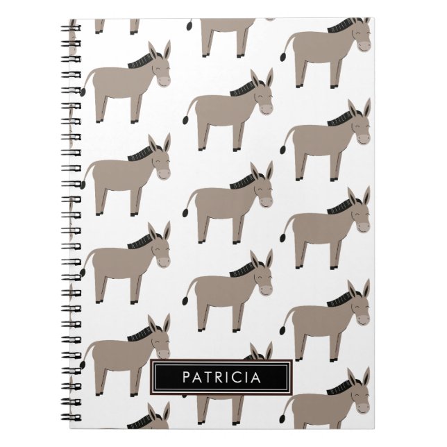 Cuaderno Patrón de burro gris puro personalizado (Frente)