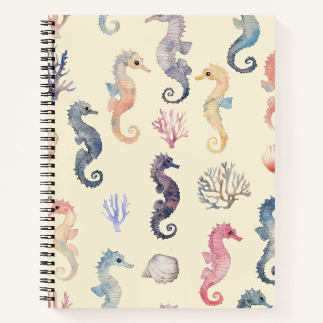 Cuaderno Patrón de caballito de mar acuarela guardería cost (Anverso)