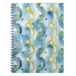 Cuaderno Patrón de Caballito de Mar en Acuarela Arte Oceáni