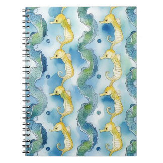 Cuaderno Patrón de Caballito de Mar en Acuarela Arte Oceáni