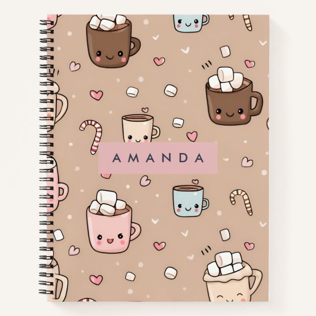 Cuaderno Patrón de Cacao Caliente Adorable Personalizado (Anverso)