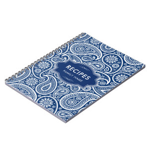 Cuaderno Patrón de cachemira azul marino y blanco