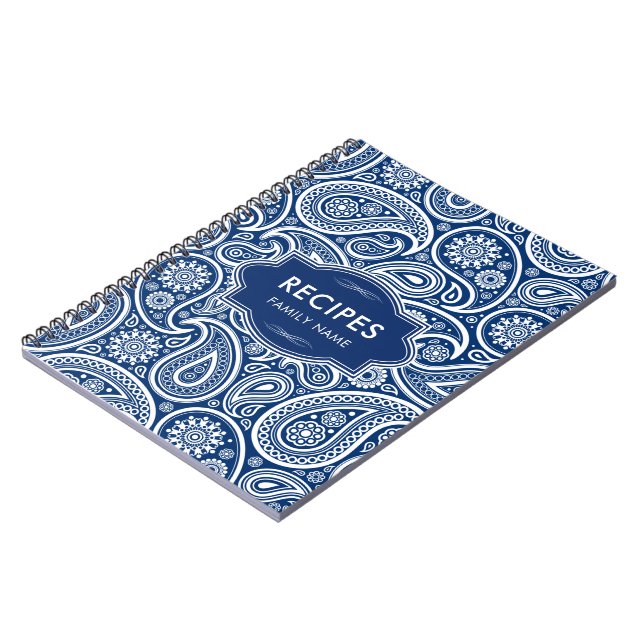 Cuaderno Patrón de cachemira azul marino y blanco (Lado Izquierdo)