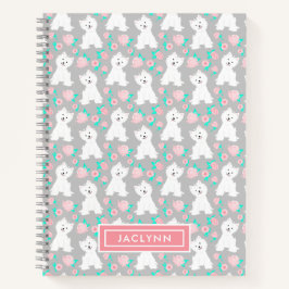 Cuaderno Patrón de cachorro floral | Personalizado | Gris