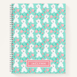Cuaderno Patrón de cachorro floral Personalizado Moned