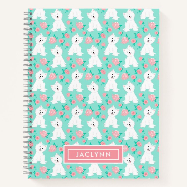 Cuaderno Patrón de cachorro floral | Personalizado | Moneda (Anverso)