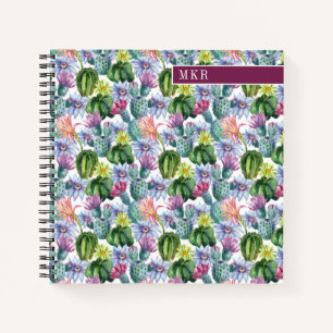 Cuaderno Patrón de cactus de color de agua pintado a mano
