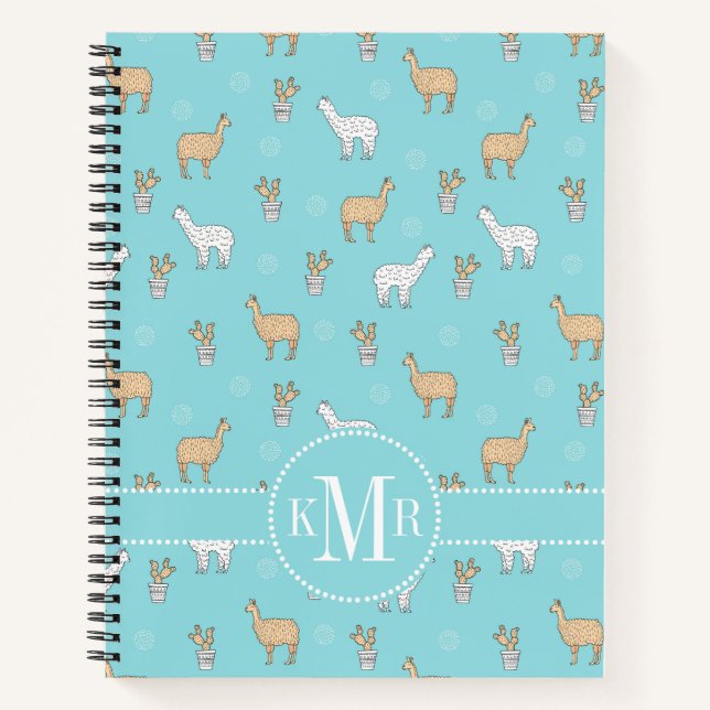 Cuaderno Patrón de cactus de cúrcute Alpaca Llama (Anverso)