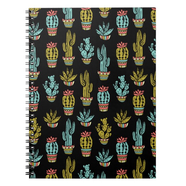 Cuaderno Patrón de cactus de grunge oscuro (Frente)
