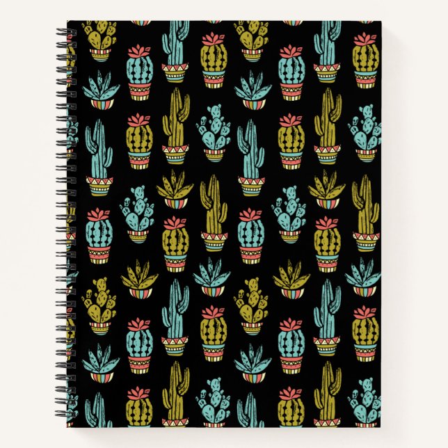 Cuaderno Patrón de cactus de grunge oscuro (Anverso)