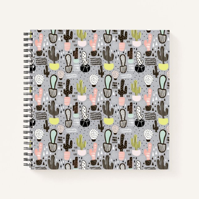 Cuaderno Patrón de cactus dibujado a mano con textura (Anverso)