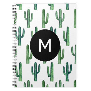 Cuaderno Patrón de cactus lindo de color de agua verde. Ini