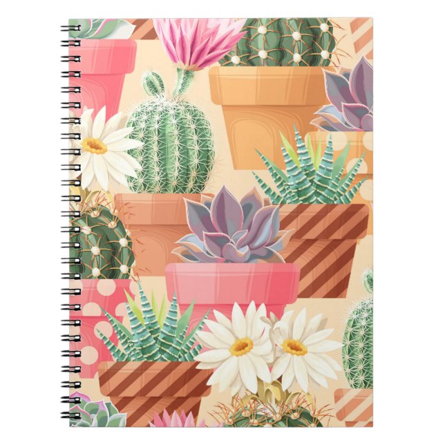 Cuaderno Patrón de cactus sin fisuras y suculento detallado (Frente)