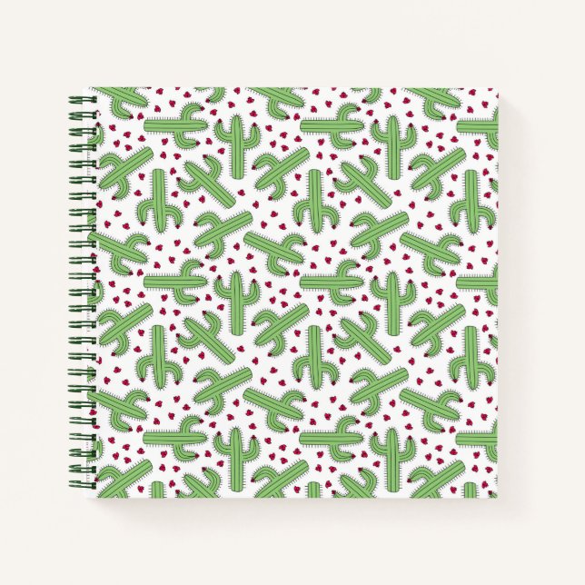 Cuaderno Patrón de cactus y flores rosadas ilustradas (Anverso)