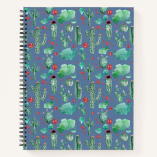 Cuaderno patrón de cactus y ladybug - fondo azul