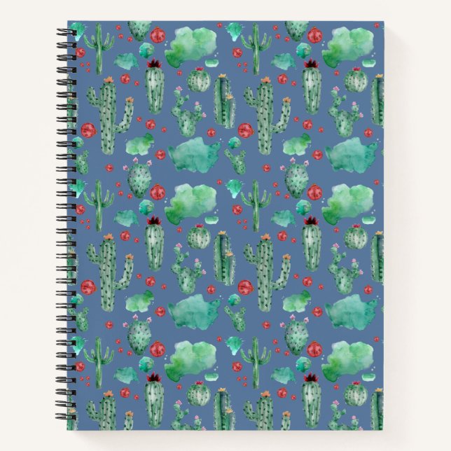 Cuaderno patrón de cactus y ladybug - fondo azul (Anverso)
