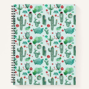 Cuaderno patrón de cactus y ladybug - fondo azul claro