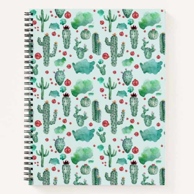 Cuaderno patrón de cactus y ladybug - fondo azul claro (Anverso)