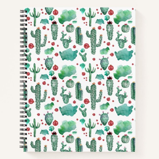 Cuaderno patrón de cactus y ladybug -fondo blanco (Anverso)