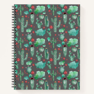 Cuaderno patrón de cactus y ladybug - fondo negro