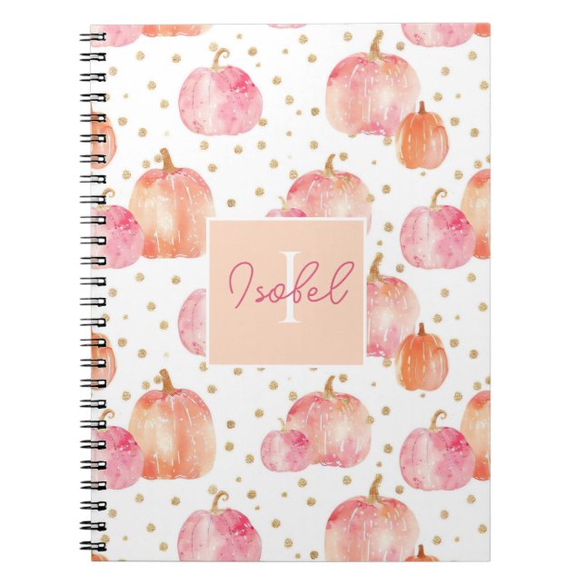 Cuaderno Patrón de caída de acuarela de calabaza personaliz (Frente)
