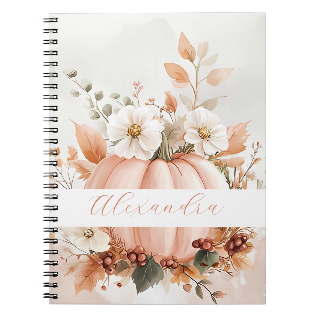 Cuaderno Patrón de caída de acuarela de calabaza personaliz (Frente)