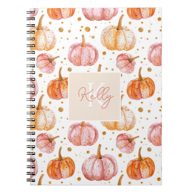 Cuaderno Patrón de caída de acuarela de calabaza personaliz (Frente)