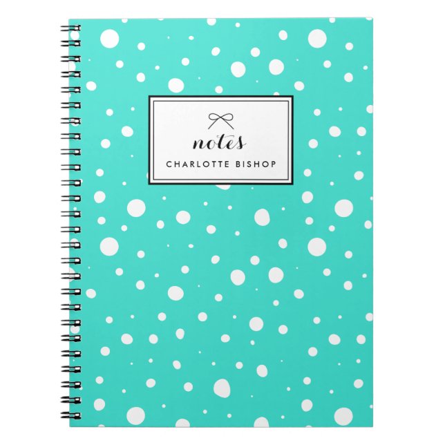 Cuaderno Patrón de caídas de nieve turquesa personalizado (Frente)