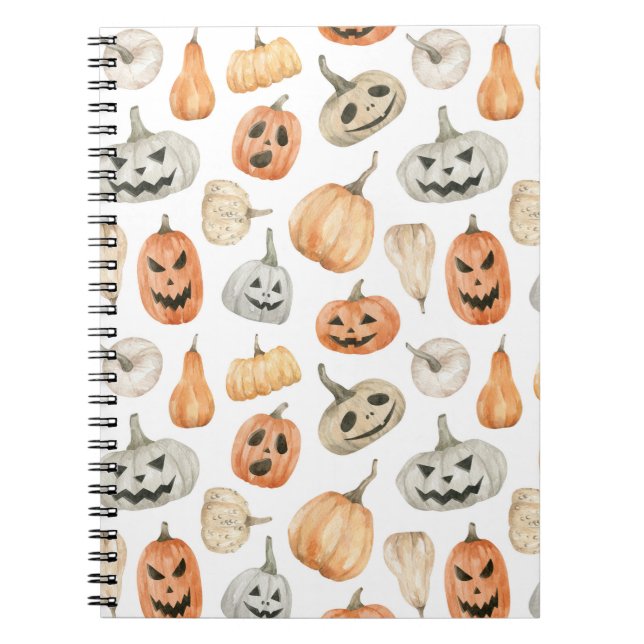 Cuaderno Patrón de calabaza de acuarela divertida (Frente)