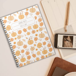 Cuaderno Patrón de calabaza de cosecha de otoño y pasto de